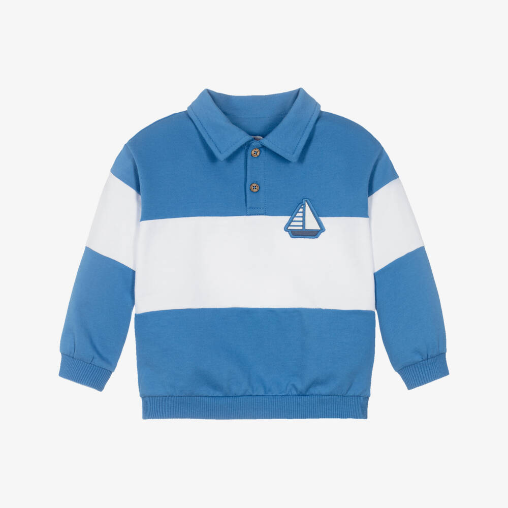 Mayoral-Boys Blue & White Striped Collared Sweatshirt | Childrensalon