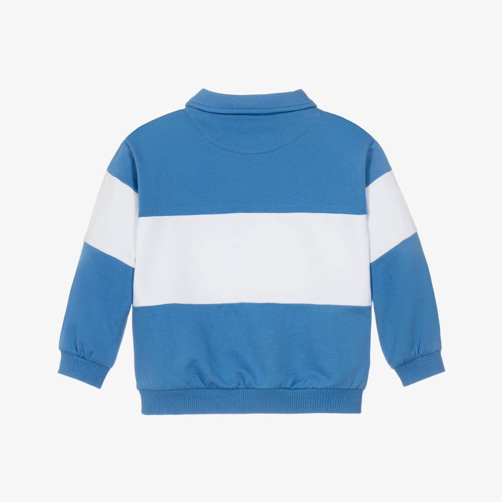 Mayoral-Boys Blue & White Striped Collared Sweatshirt | Childrensalon