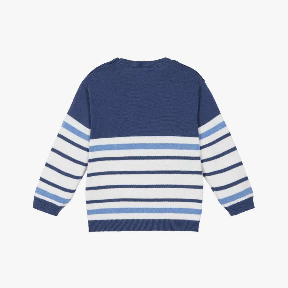 Mayoral-Boys Blue & White Striped Cotton Knit Sweater | Childrensalon