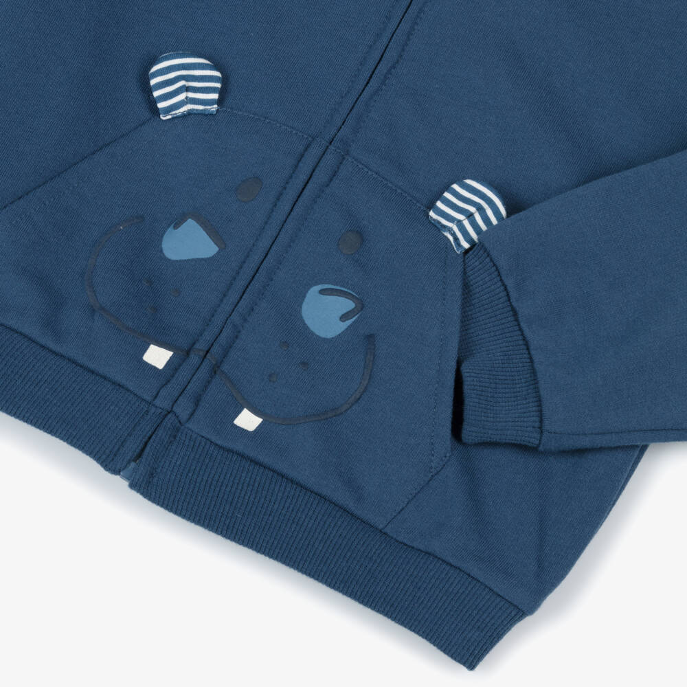 Mayoral-Boys Blue Zip-Up Hooded Top with Hippo Motif | Childrensalon
