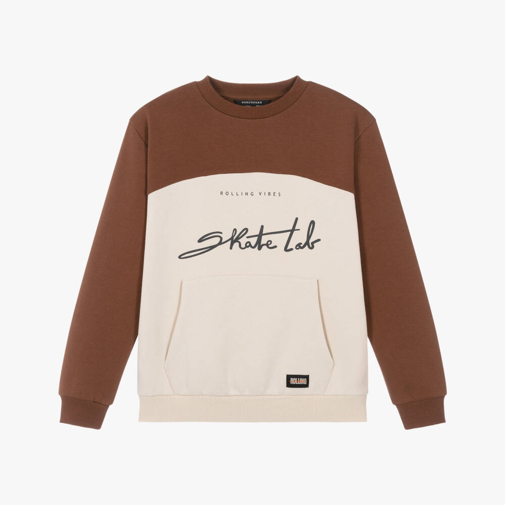 Mayoral Nukutavake-Boys Brown & Light Beige Colourblock Sweatshirt | Childrensalon