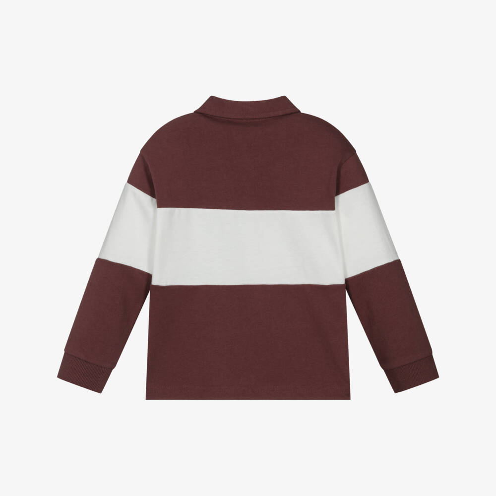 Mayoral-Boys Burgundy Red & Ivory Cotton Long-Sleeved Polo Shirt | Childrensalon