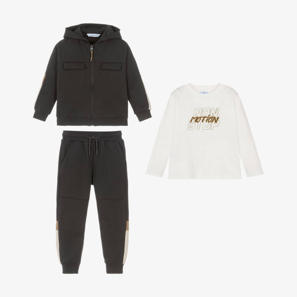 Mayoral-Boys Charcoal Grey Cotton Tracksuit Set | Childrensalon