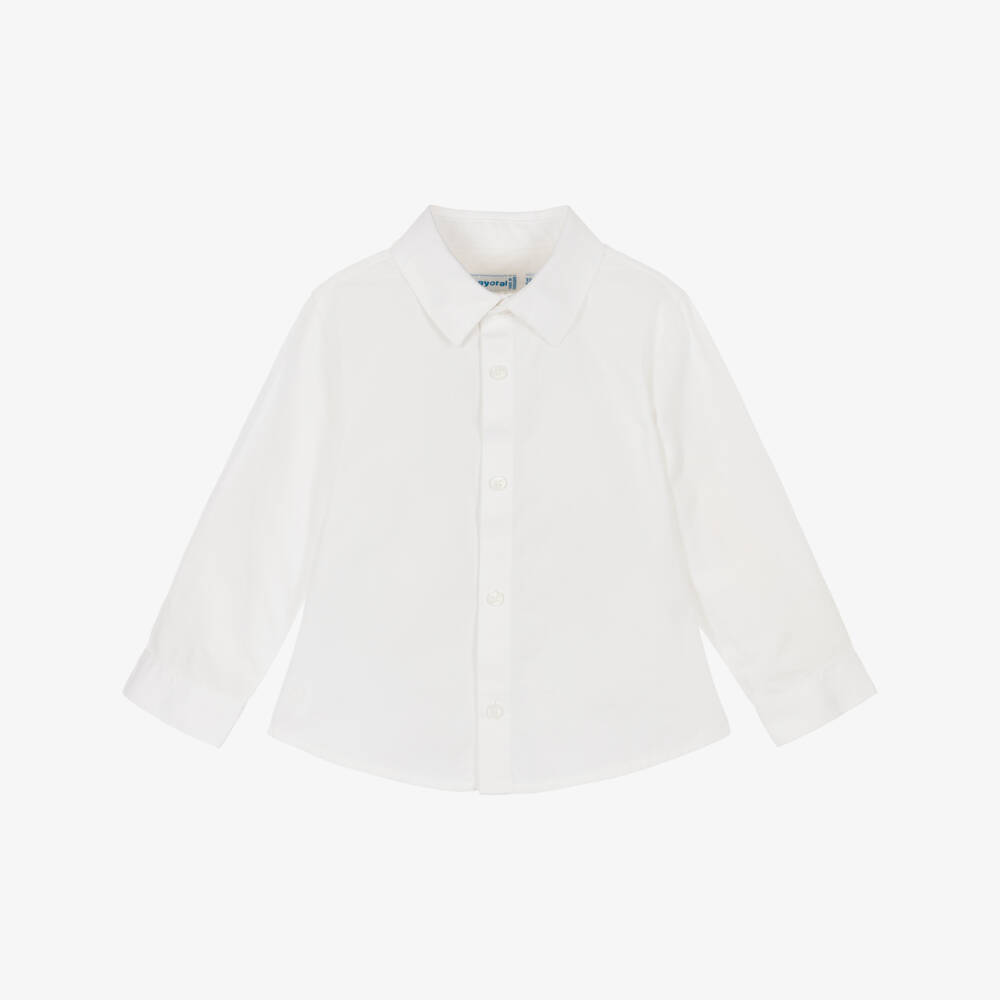 Mayoral-Boys Classic White Cotton Twill Shirt | Childrensalon