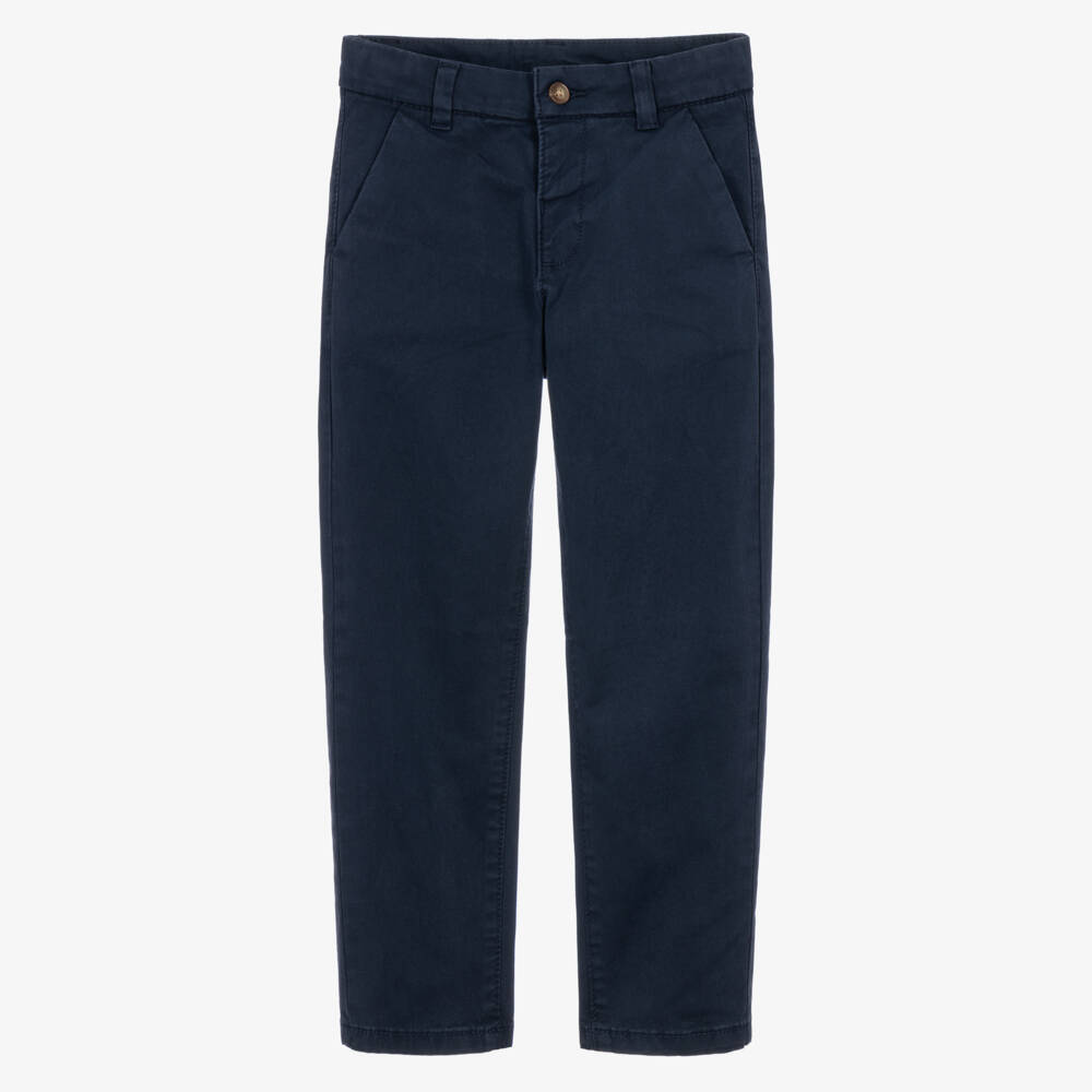 Mayoral-Boys Cotton Chinos in Navy Blue | Childrensalon