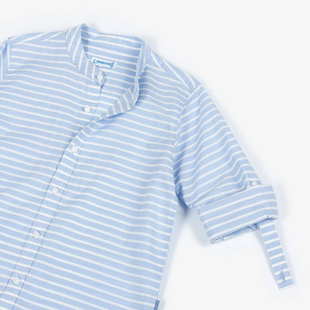 Mayoral-Boys Cotton Shirt with Blue & White Stripes | Childrensalon