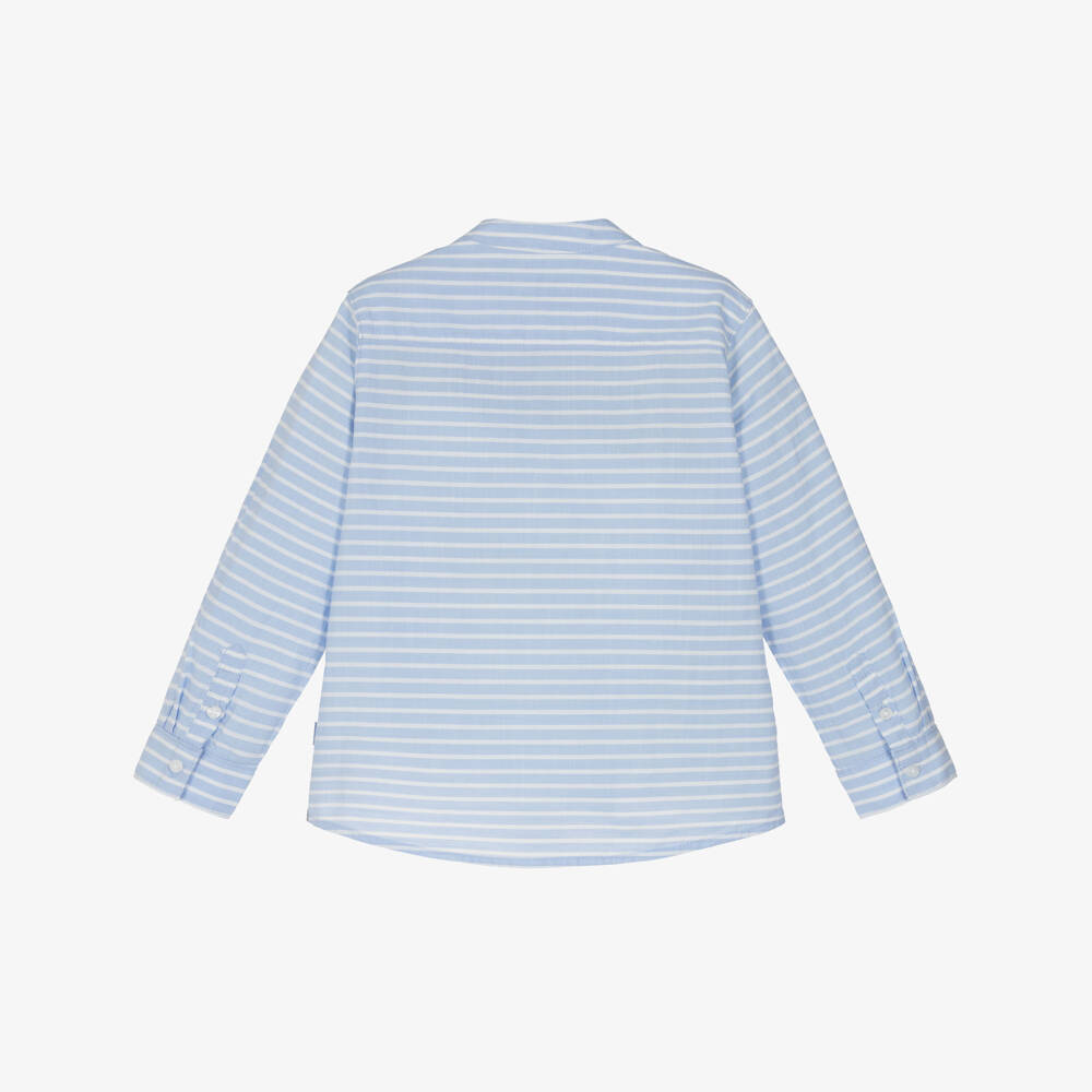 Mayoral-Boys Cotton Shirt with Blue & White Stripes | Childrensalon