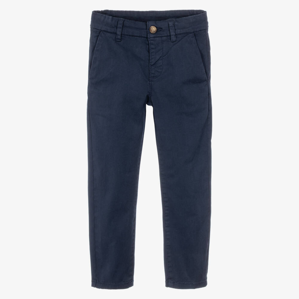 Mayoral-Boys Cotton Twill Chinos in Navy Blue | Childrensalon