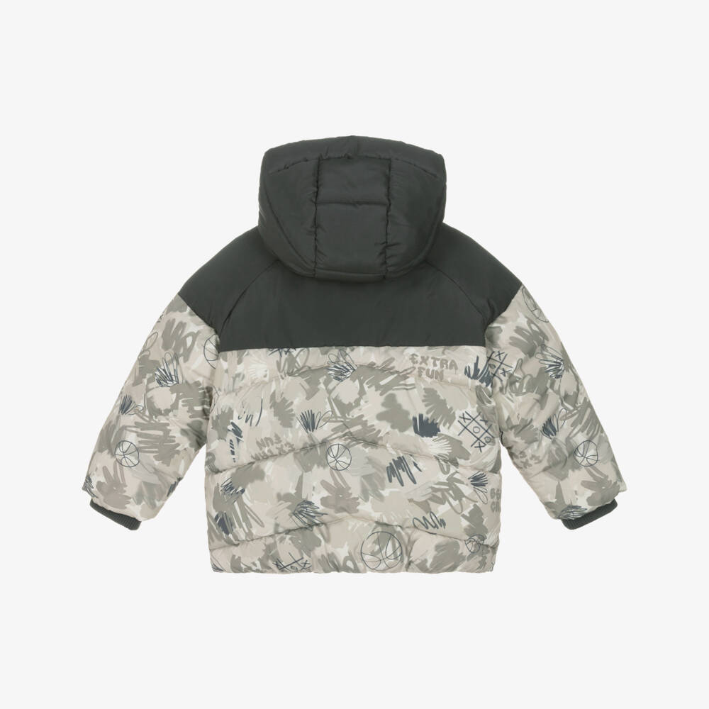 Mayoral-Boys Dark Grey & Beige Puffer Jacket | Childrensalon