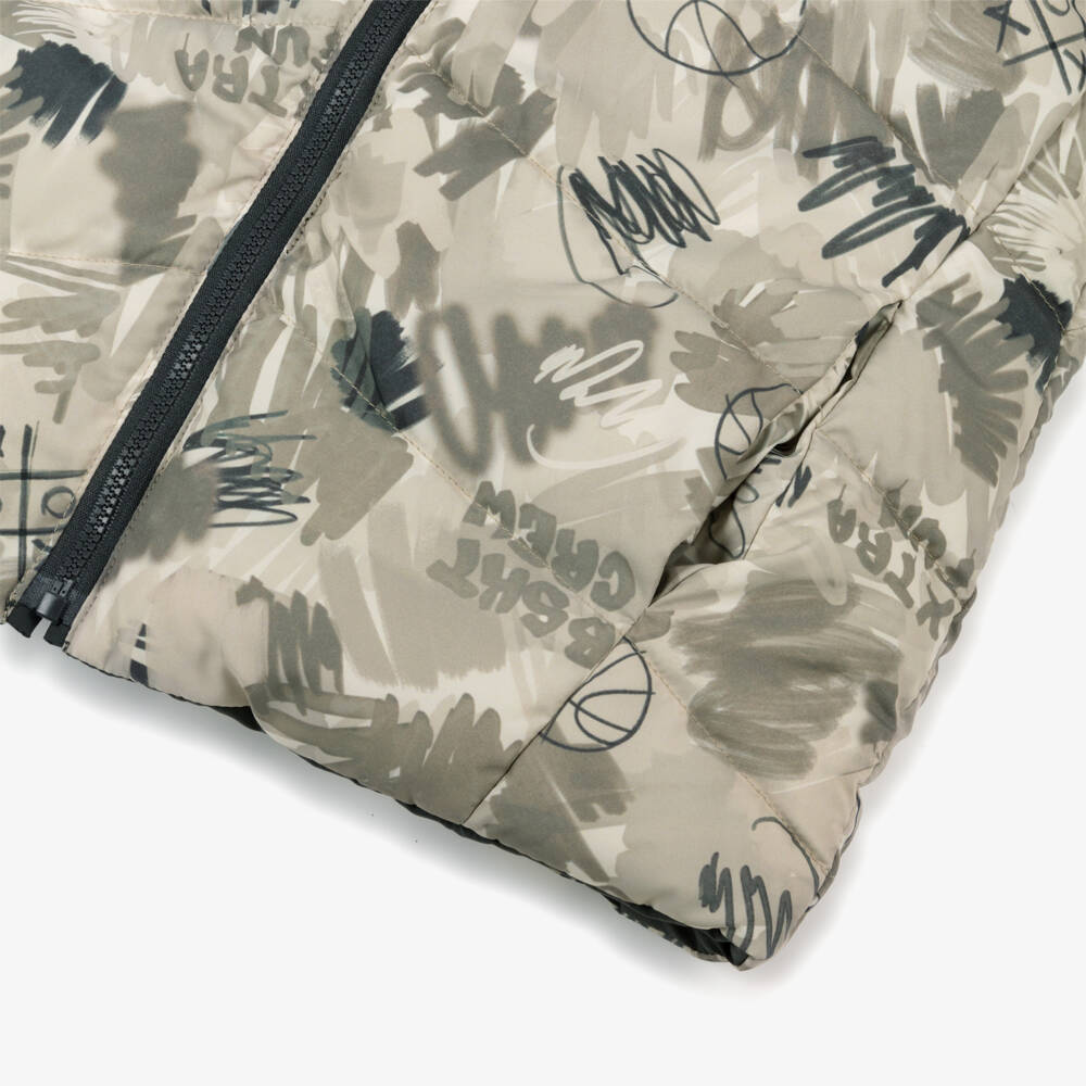 Mayoral-Boys Dark Grey & Beige Reversible Hooded Puffer Gilet | Childrensalon