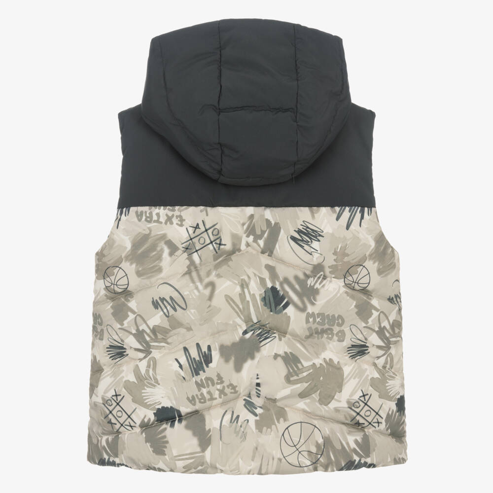 Mayoral-Boys Dark Grey & Beige Reversible Hooded Puffer Gilet | Childrensalon