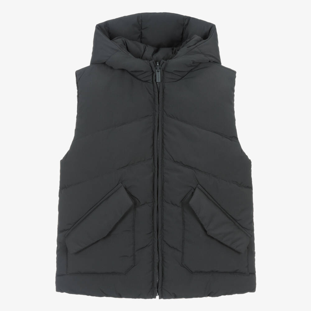 Mayoral-Boys Dark Grey & Beige Reversible Hooded Puffer Gilet | Childrensalon