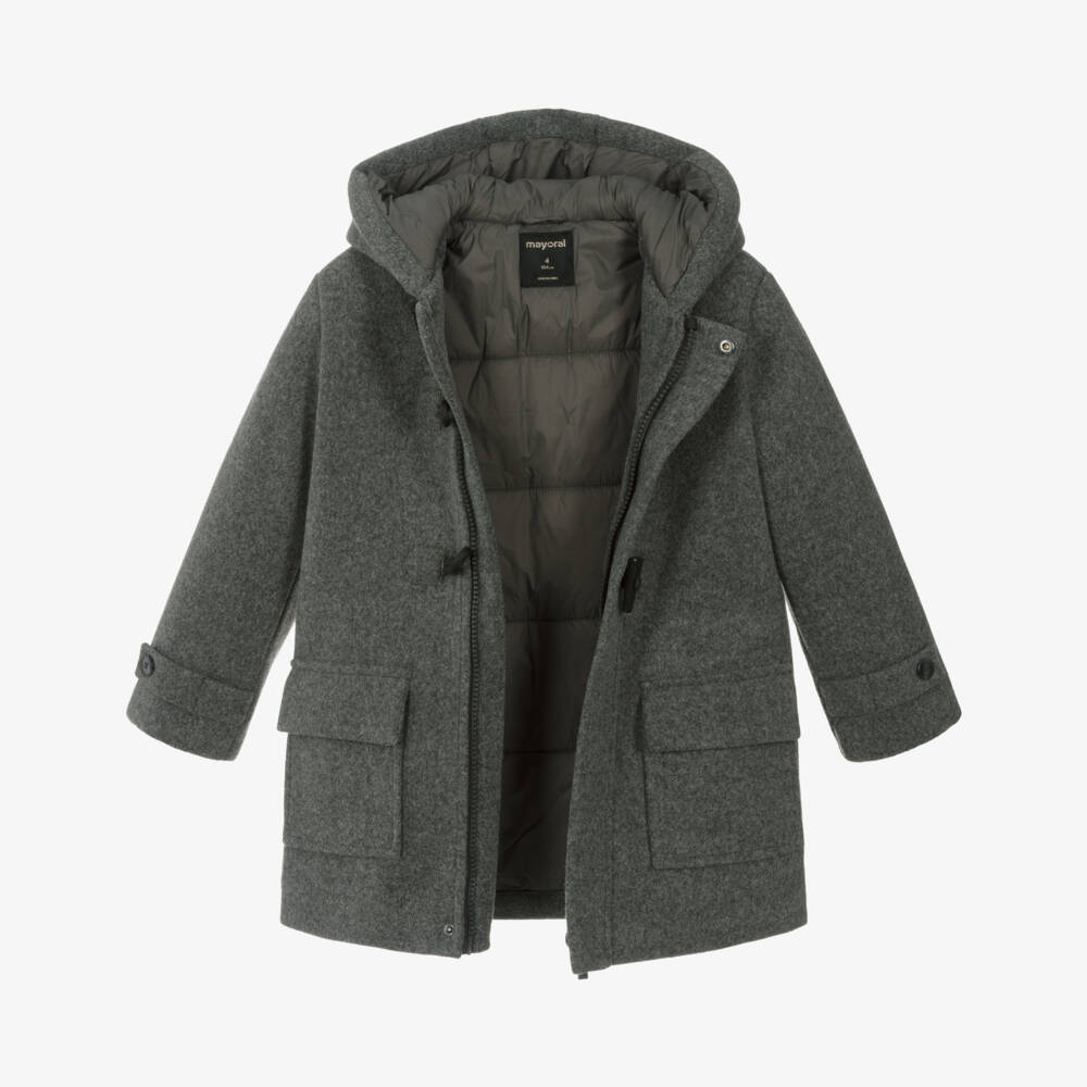 Mayoral-Boys Dark Grey Marl Duffle Coat | Childrensalon