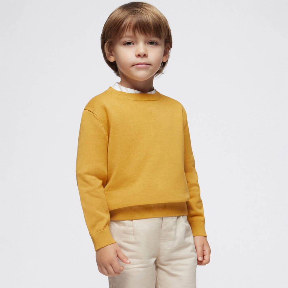 Mayoral-Boys Dark Yellow Cotton Knit Sweater | Childrensalon