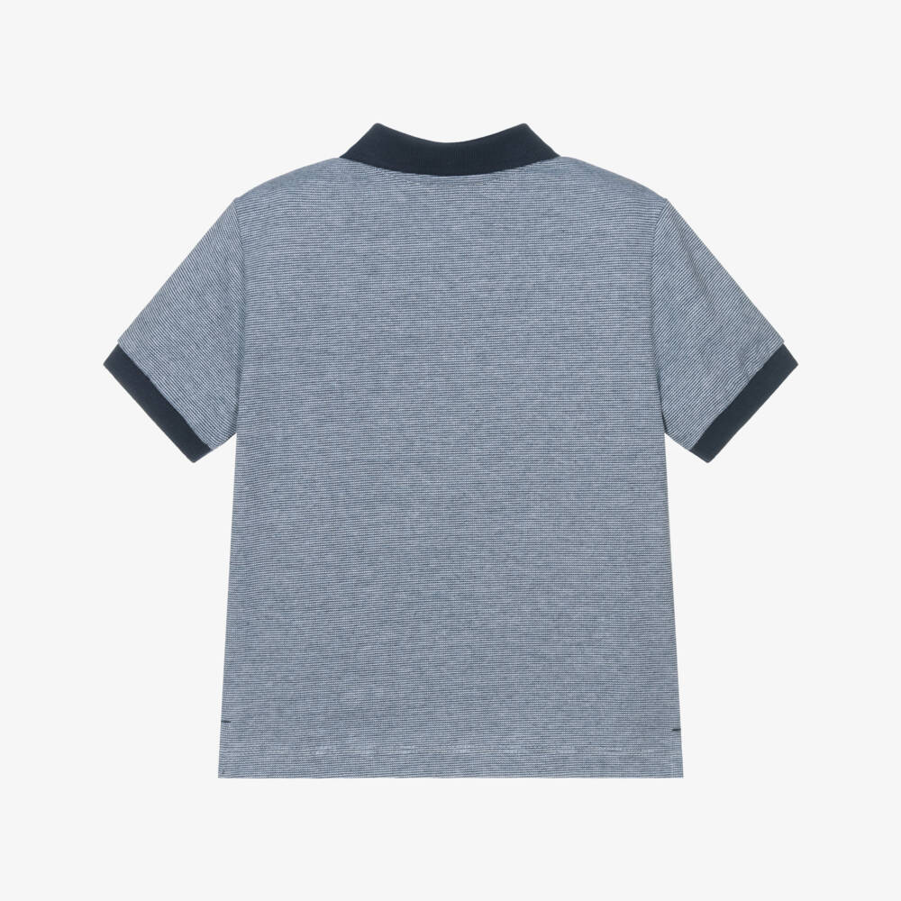 Mayoral-Boys Fine Blue Stripe Cotton Polo Shirt | Childrensalon