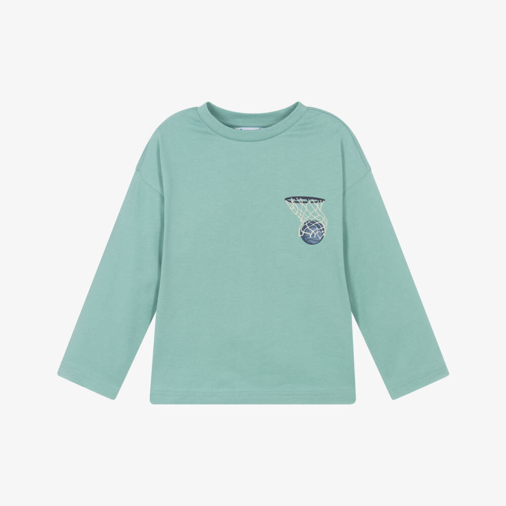 Mayoral-Boys Green Basketball Print Long-Sleeved Top | Childrensalon