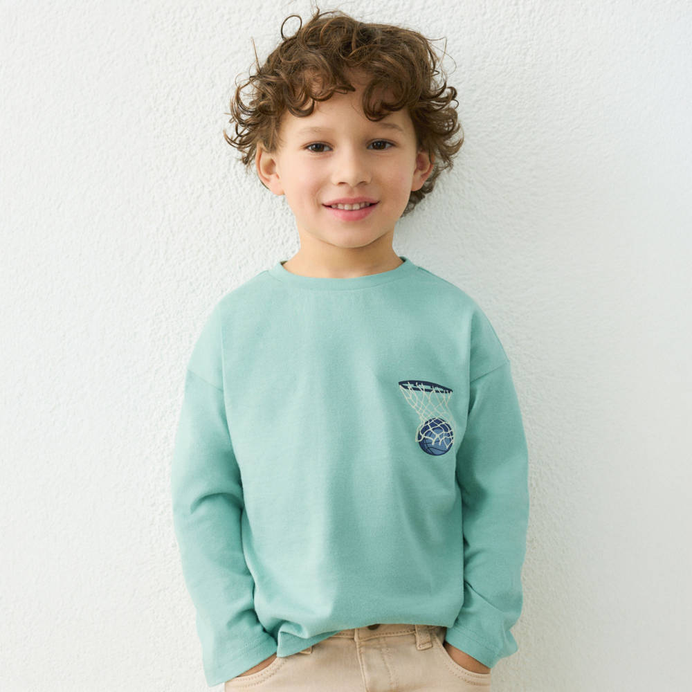 Mayoral-Boys Green Basketball Print Long-Sleeved Top | Childrensalon