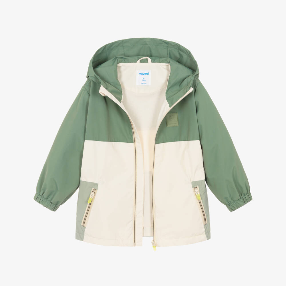 Mayoral-Boys Green & Beige Hooded Zip-Up Jacket | Childrensalon