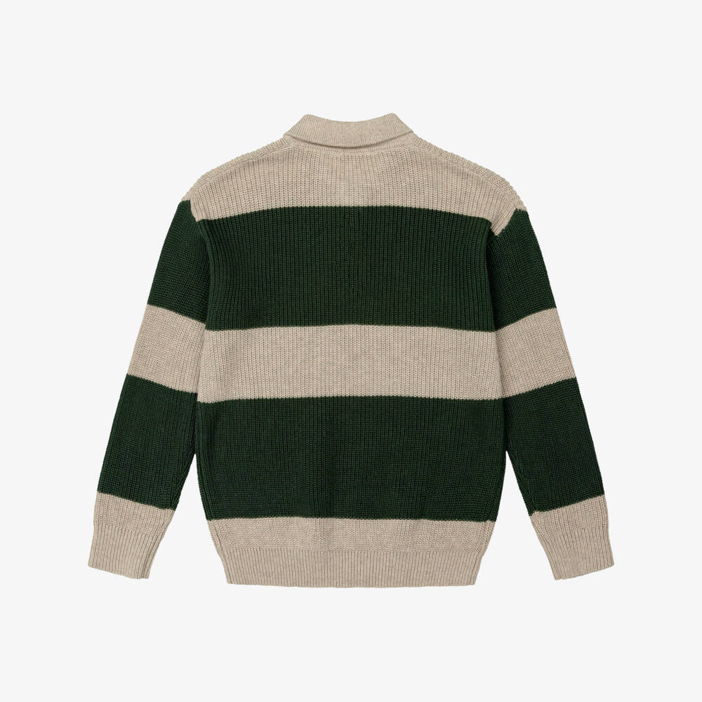 Mayoral Nukutavake-Boys Green & Beige Striped Knit Sweater | Childrensalon