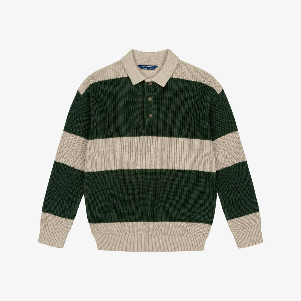 Mayoral Nukutavake-Boys Green & Beige Striped Knit Sweater | Childrensalon