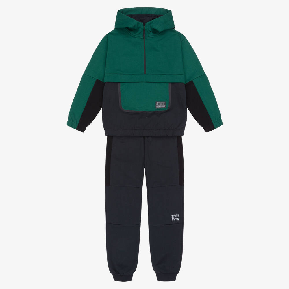 Mayoral Nukutavake-Boys Green & Black Quarter-Zip Tracksuit | Childrensalon