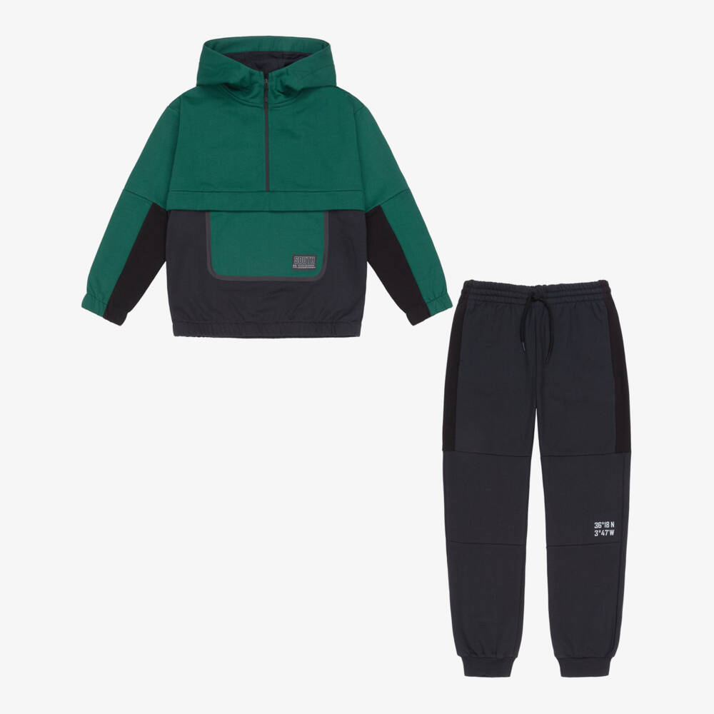 Mayoral Nukutavake-Boys Green & Black Quarter-Zip Tracksuit | Childrensalon
