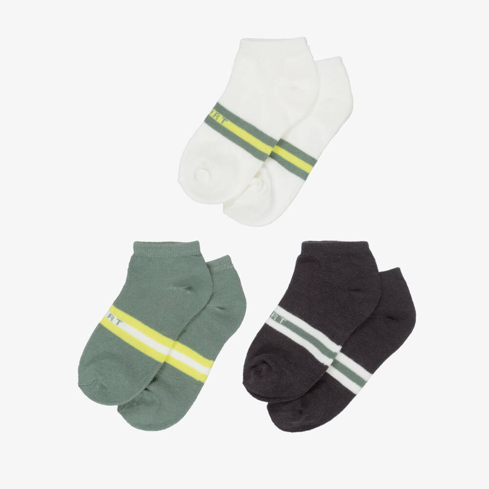 Mayoral-Boys Green & Black Striped Ankle Socks (3 Pack) | Childrensalon