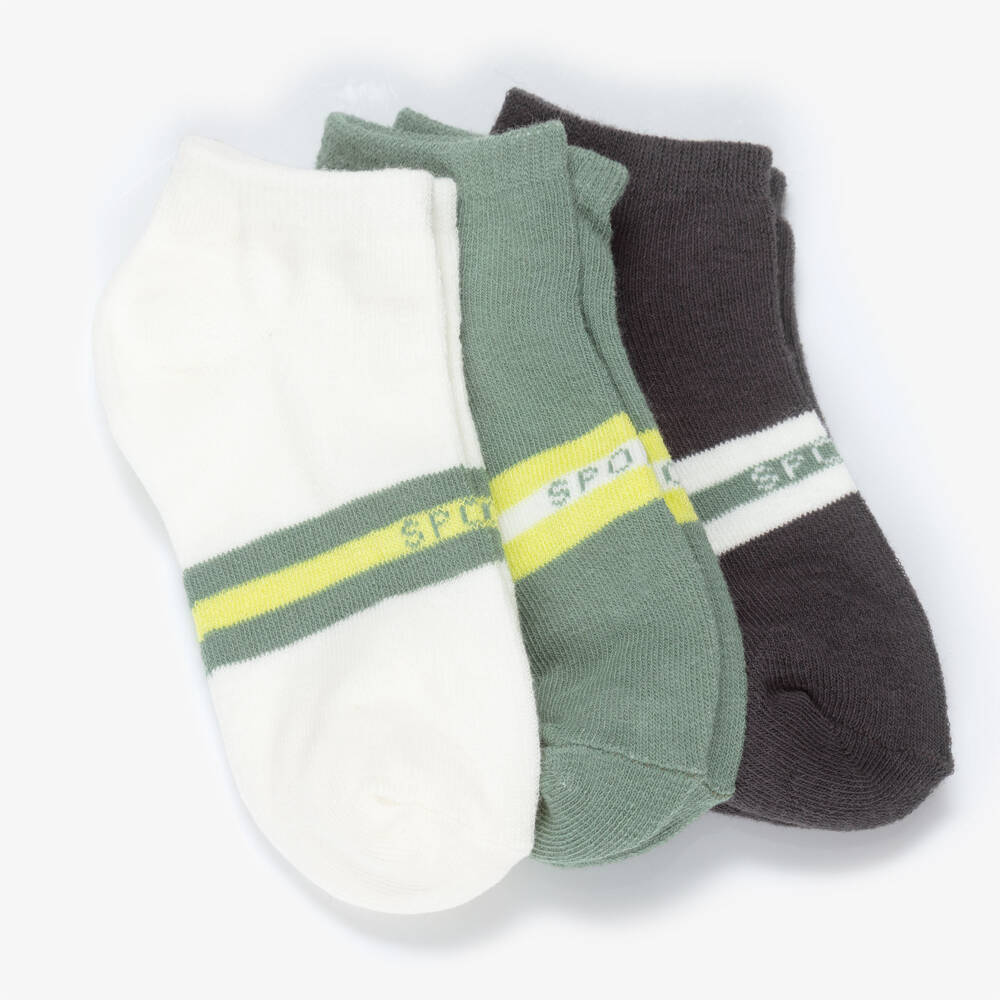 Mayoral-Boys Green & Black Striped Ankle Socks (3 Pack) | Childrensalon