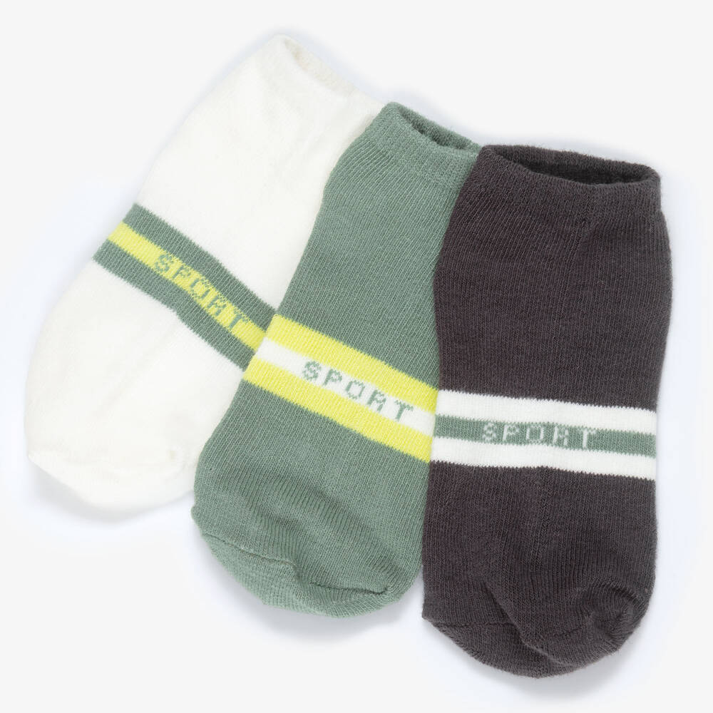 Mayoral-Boys Green & Black Striped Ankle Socks (3 Pack) | Childrensalon