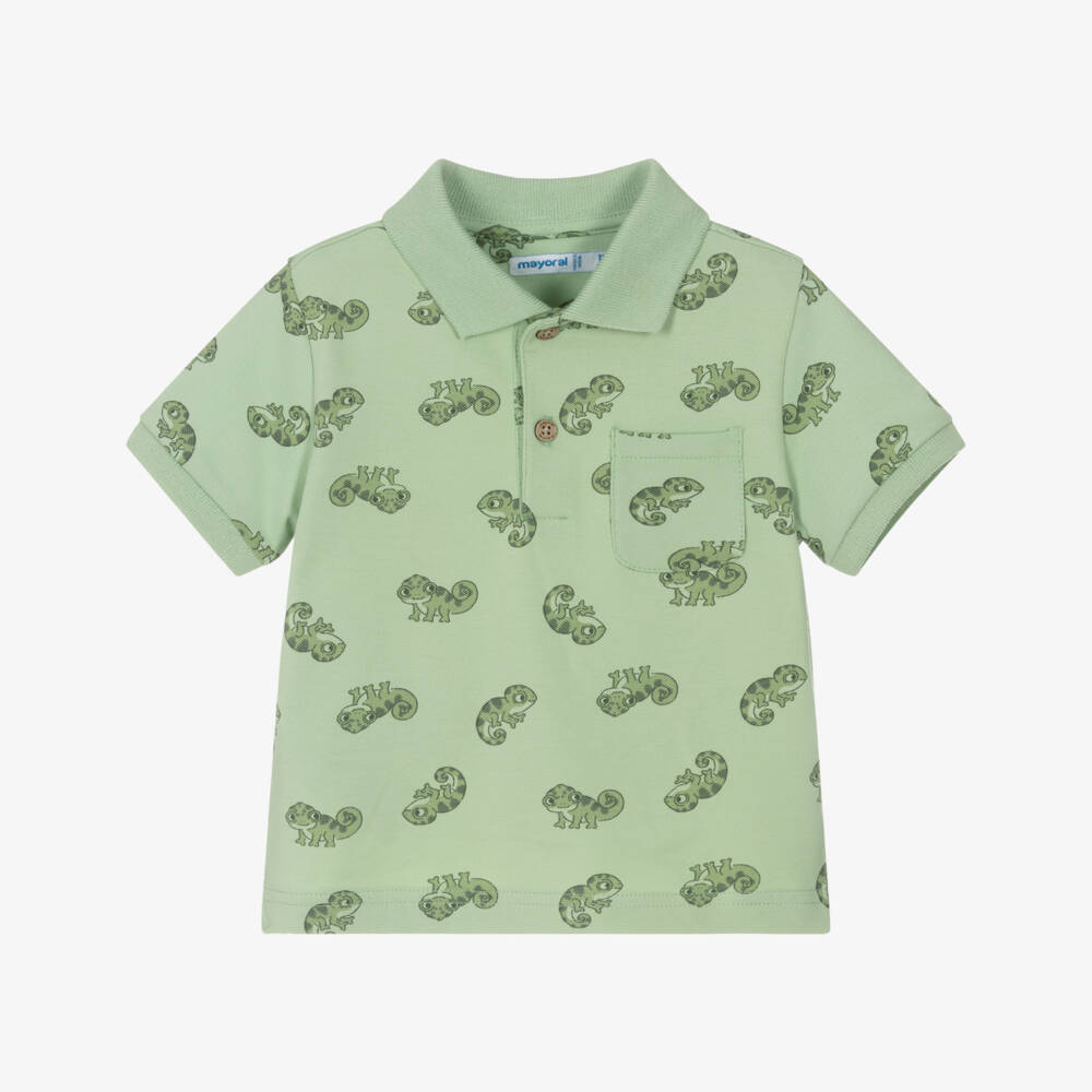 Mayoral-Boys Green Cotton Chameleon Polo Shirt | Childrensalon