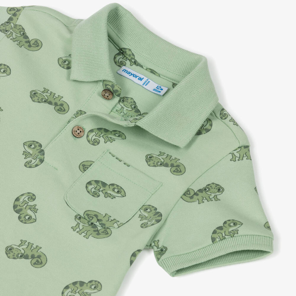 Mayoral-Boys Green Cotton Chameleon Polo Shirt | Childrensalon