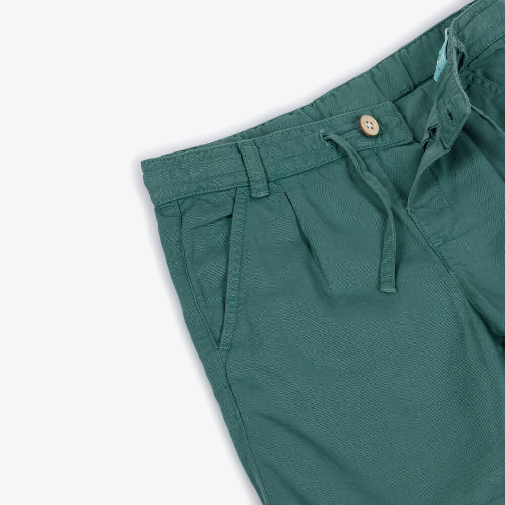 Mayoral-شورت برباط قطن وكتان لون أخضر للأولاد | Childrensalon