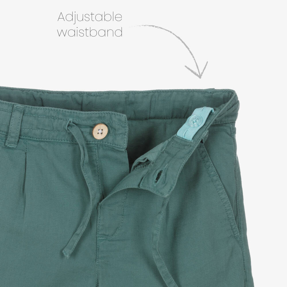 Mayoral-شورت برباط قطن وكتان لون أخضر للأولاد | Childrensalon