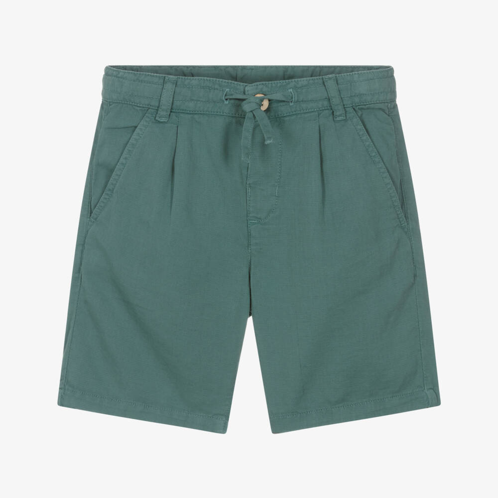 Mayoral-شورت برباط قطن وكتان لون أخضر للأولاد | Childrensalon