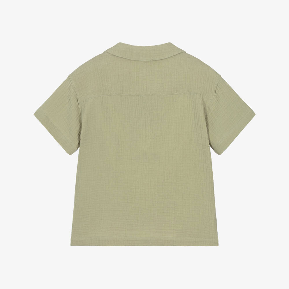 Mayoral-Boys Green Cotton Muslin Short Sleeve Shirt | Childrensalon
