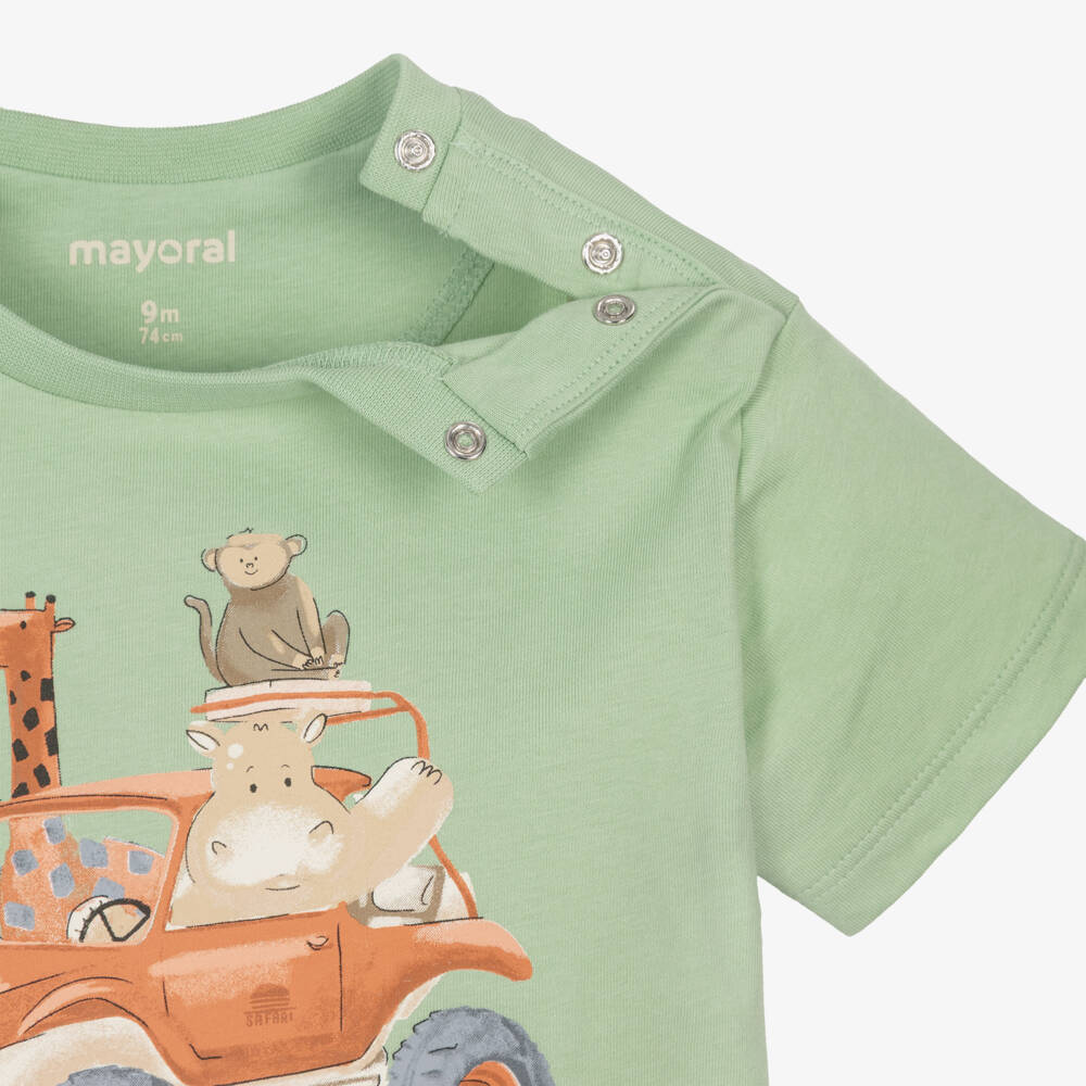 Mayoral-Boys Green Cotton Safari T-Shirt | Childrensalon