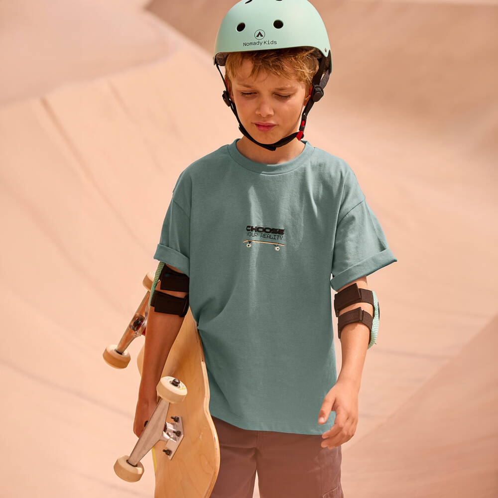 Mayoral Nukutavake-Boys Green Cotton Skateboarding T-Shirt | Childrensalon