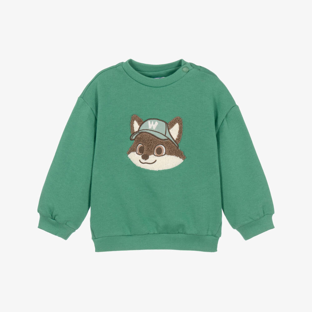 Mayoral-Boys Green Cotton Sweatshirt with Fox Motif | Childrensalon