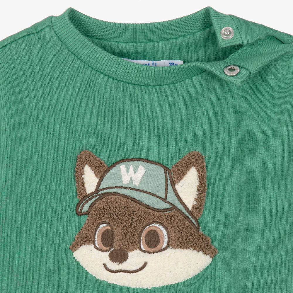 Mayoral-Boys Green Cotton Sweatshirt with Fox Motif | Childrensalon