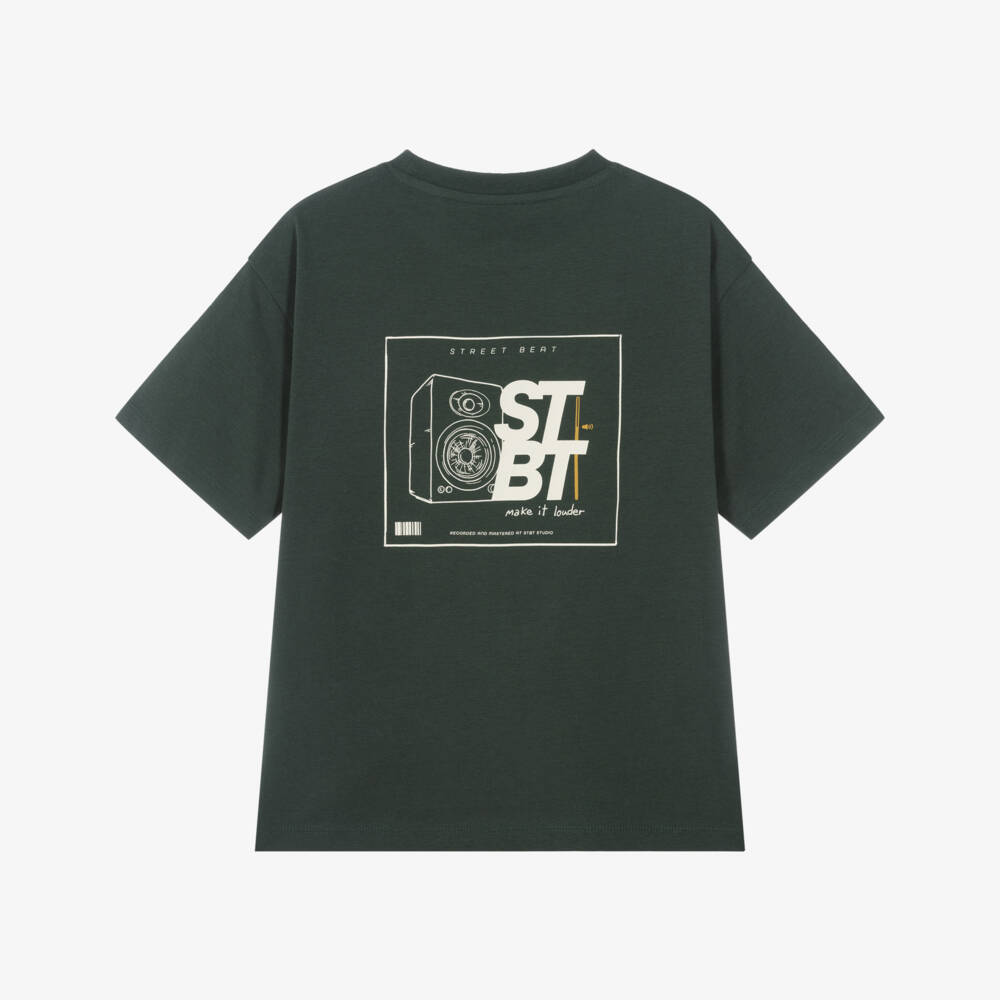 Mayoral Nukutavake-Boys Green Cotton T-Shirt with Music Graphics | Childrensalon