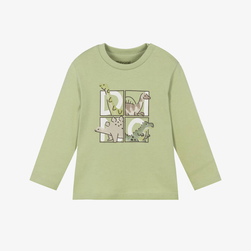 Mayoral-Boys Green Cotton Top with Dino Graphic | Childrensalon