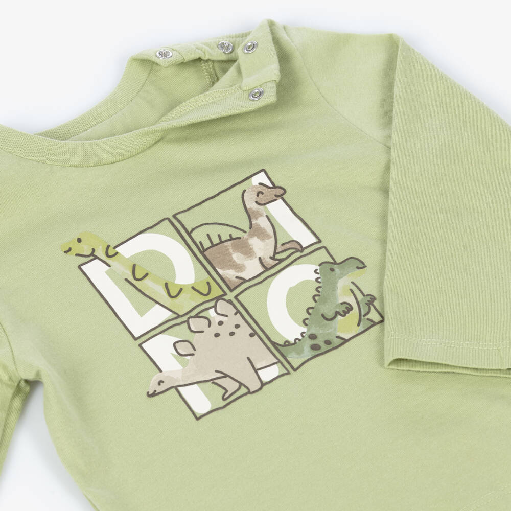Mayoral-Boys Green Cotton Top with Dino Graphic | Childrensalon
