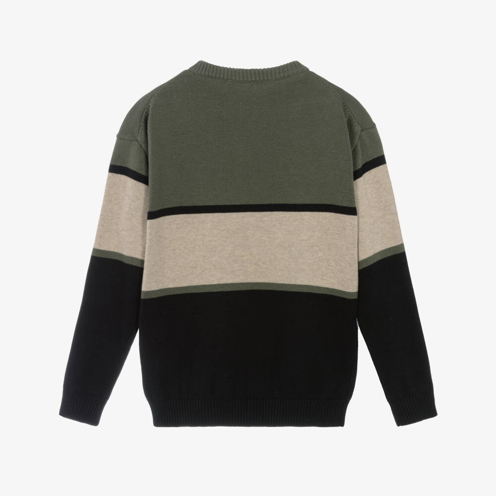 Mayoral Nukutavake-Boys Green Cotton & Wool Colourblock Sweater | Childrensalon
