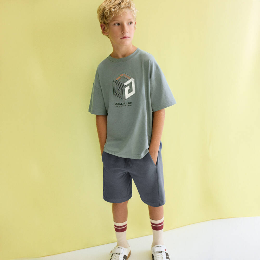 Mayoral Нукутаваке-Boys Green Gaming Graphic Cotton Shorts Set with Zip Pockets | Childrensalon