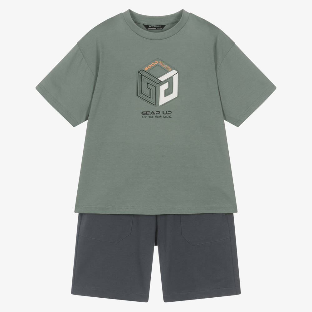 Mayoral Нукутаваке-Boys Green Gaming Graphic Cotton Shorts Set with Zip Pockets | Childrensalon