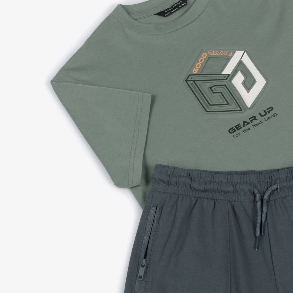Mayoral Нукутаваке-Boys Green Gaming Graphic Cotton Shorts Set with Zip Pockets | Childrensalon