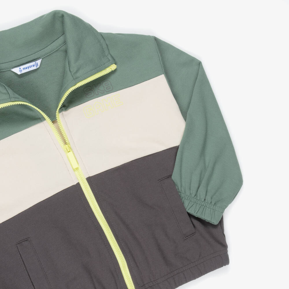 Mayoral-Boys Green & Grey Tracksuit Set with SK8 Game Print | Childrensalon