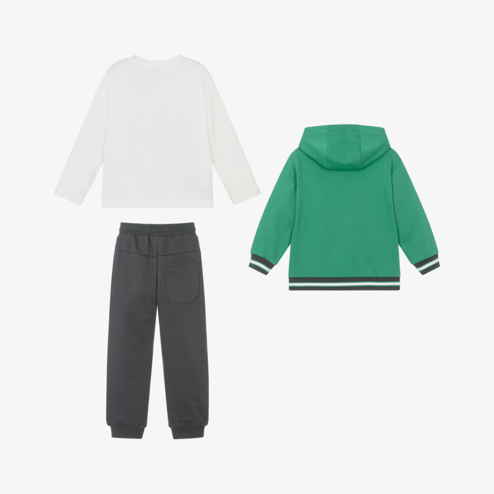 Mayoral-Boys Green & Grey Tracksuit Set with T-Shirt | Childrensalon