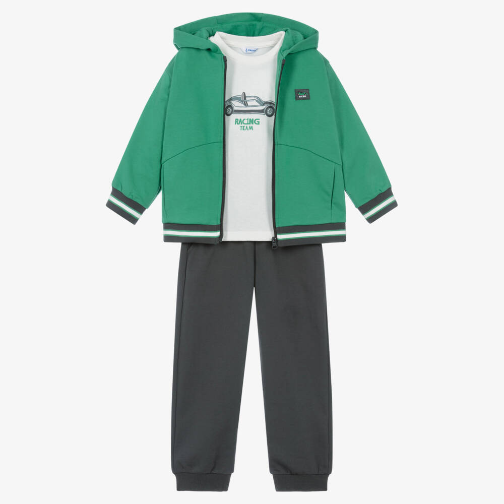 Mayoral-Boys Green & Grey Tracksuit Set with T-Shirt | Childrensalon