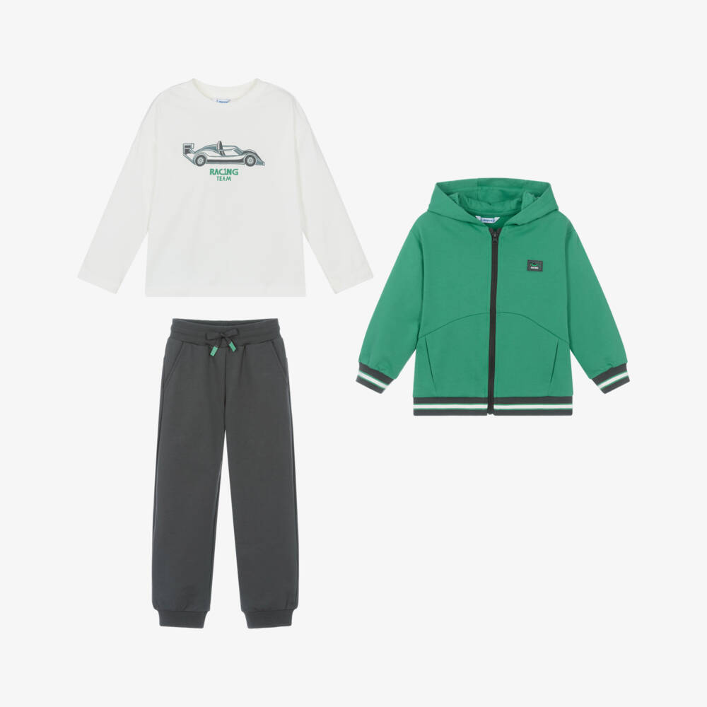 Mayoral-Boys Green & Grey Tracksuit Set with T-Shirt | Childrensalon